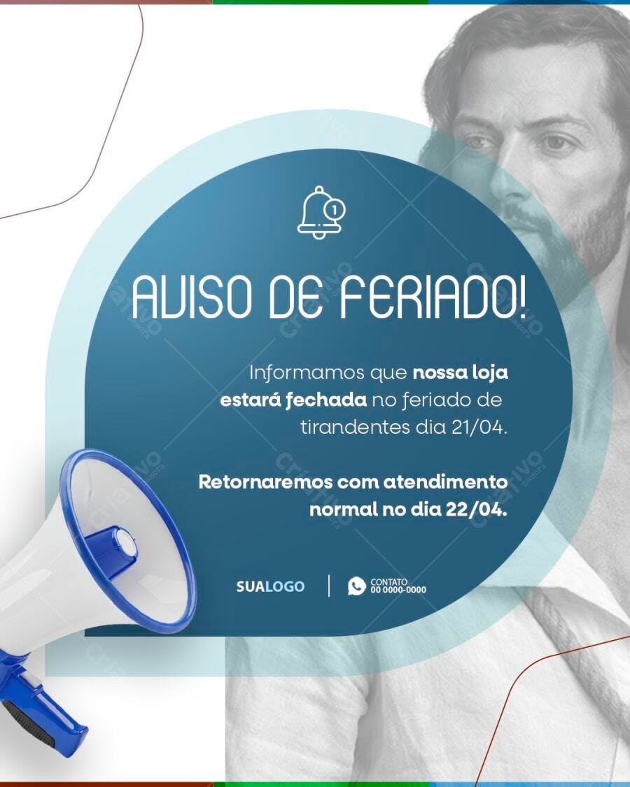 Post Instagram Aviso de Feriado Tiradentes PSD Editável
