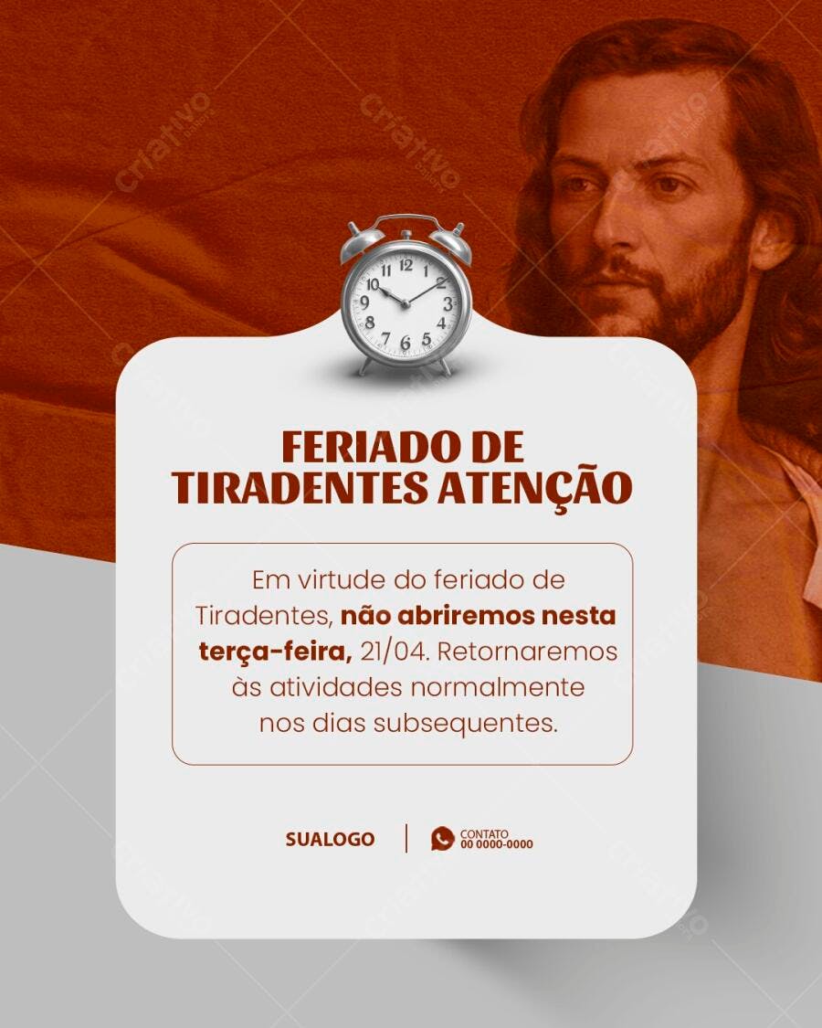 Post Instagram Feriado de Tiradentes Aviso PSD Editável