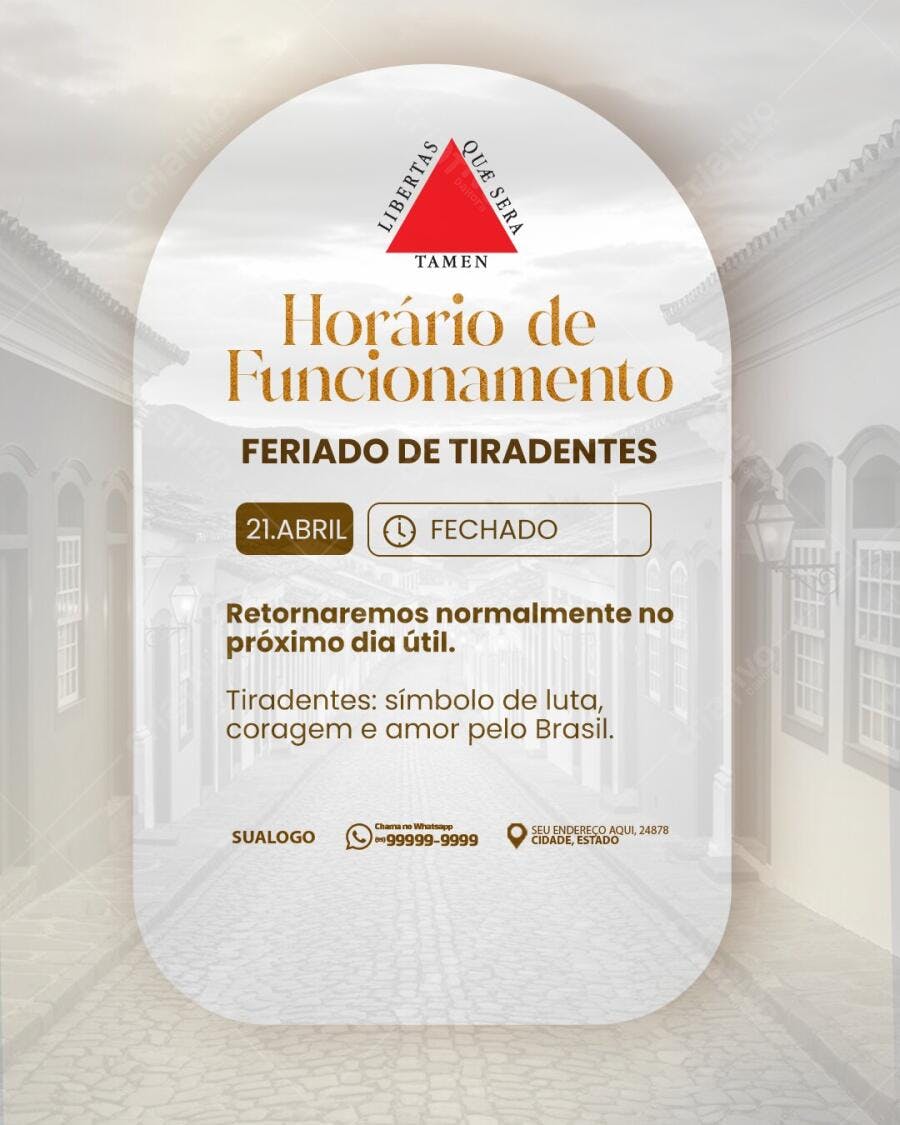 Post Instagram Feriado de Tiradentes Horário Funcionamento PSD Editável