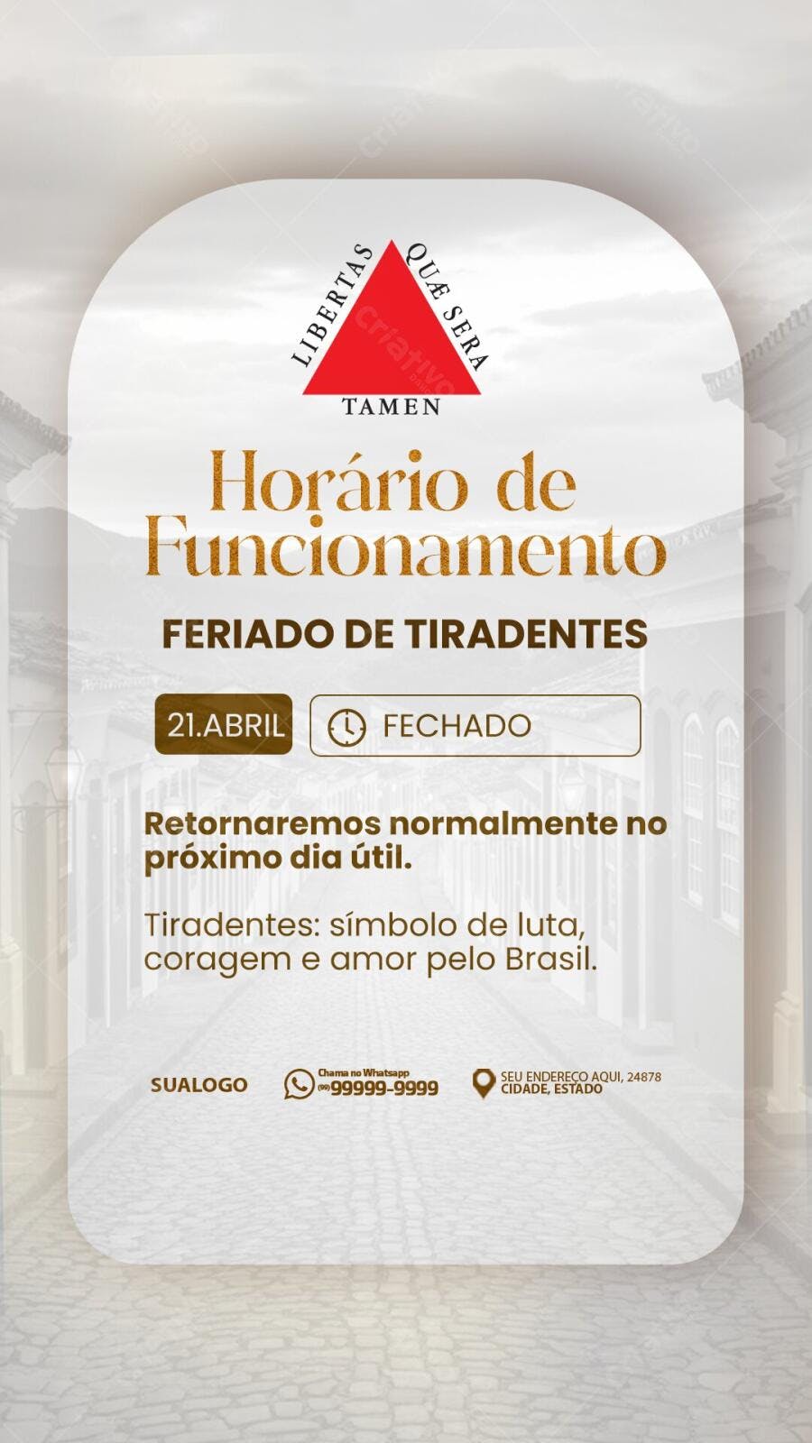Story Instagram Feriado de Tiradentes Horário de Funcionamento PSD Editável