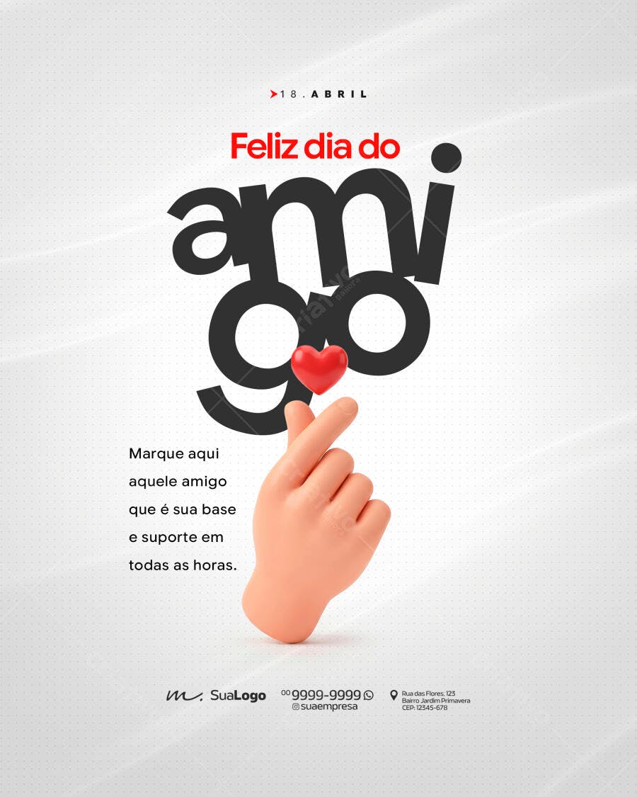 Post Instagram Dia do Amigo Minimalista PSD Editável