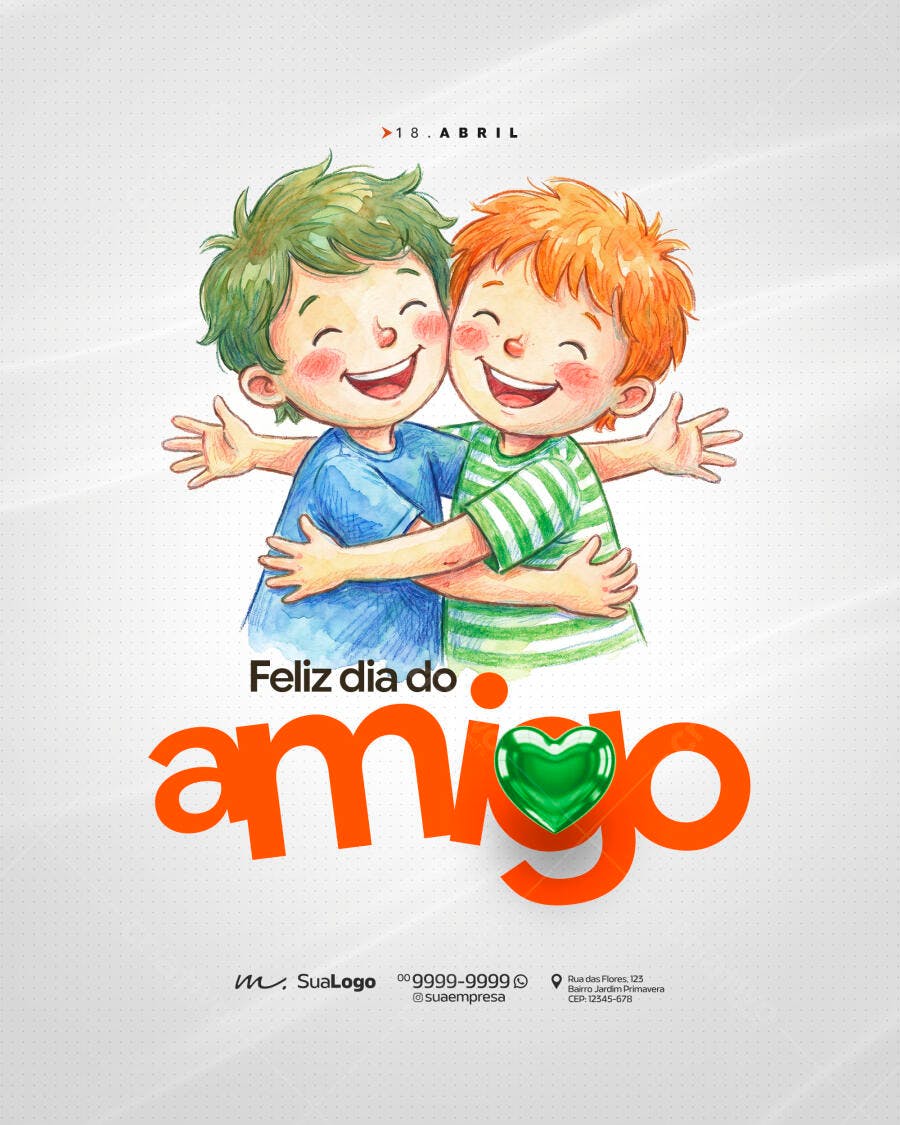 Post Instagram Dia do Amigo Abraço Infantil PSD Editável