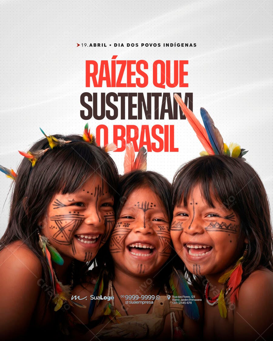 Post Dia dos Povos Indígenas Raízes do Brasil PSD Editável