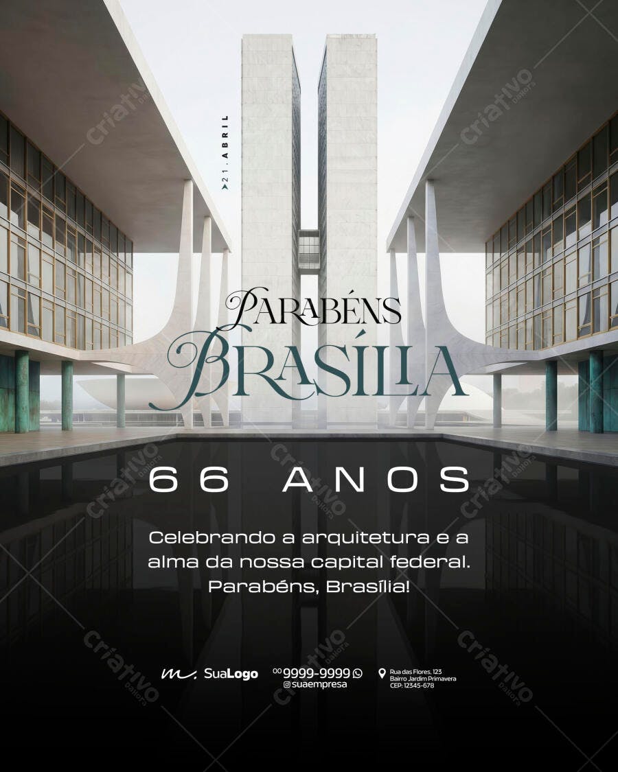 Post Instagram Aniversário Brasília 66 Anos PSD Editável