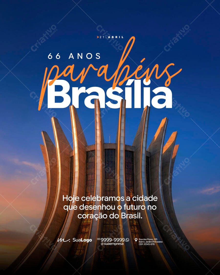 Post Instagram Aniversário Brasília 21 Abril PSD Editável