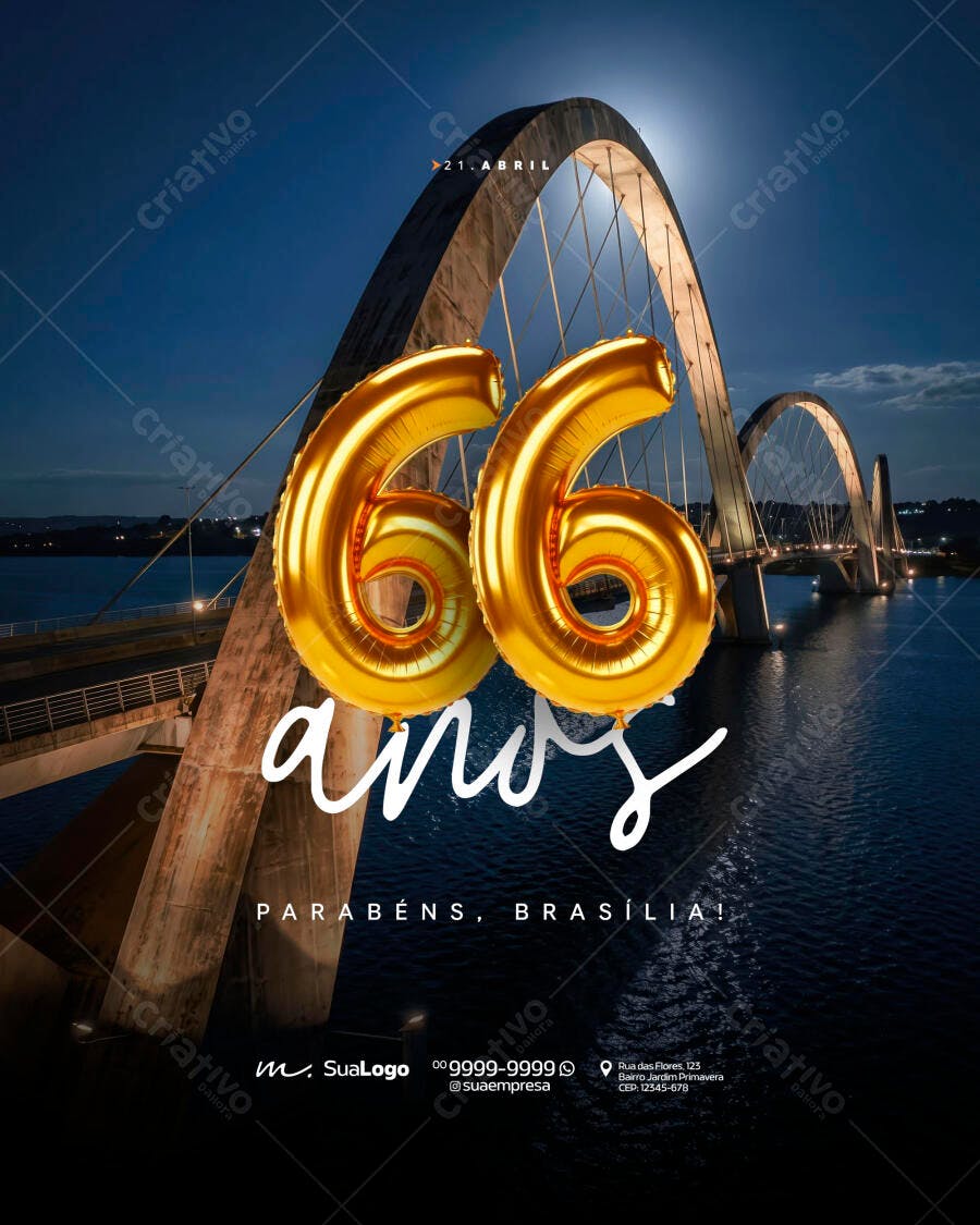 Post Instagram Aniversário Brasília 66 Anos PSD Editável