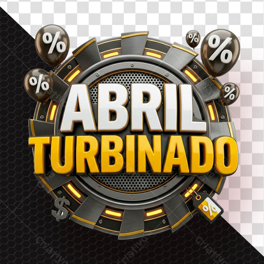 Selo 3D Oferta Abril Turbinado Metalizado Preto e Dourado PNG