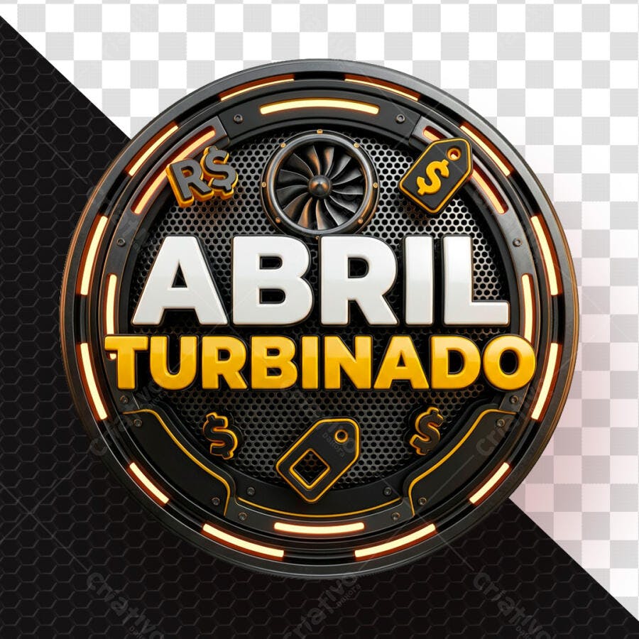 Selo 3D Abril Turbinado Oferta Metalizado Dourado PNG Transparente