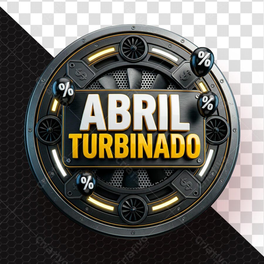 Selo 3D Abril Turbinado Oferta Metalizado PNG Transparente