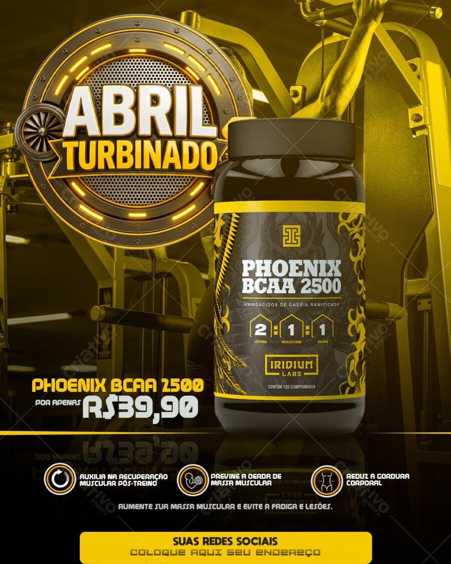 Post Instagram Abril Turbinado Suplementos Academia PSD Editável