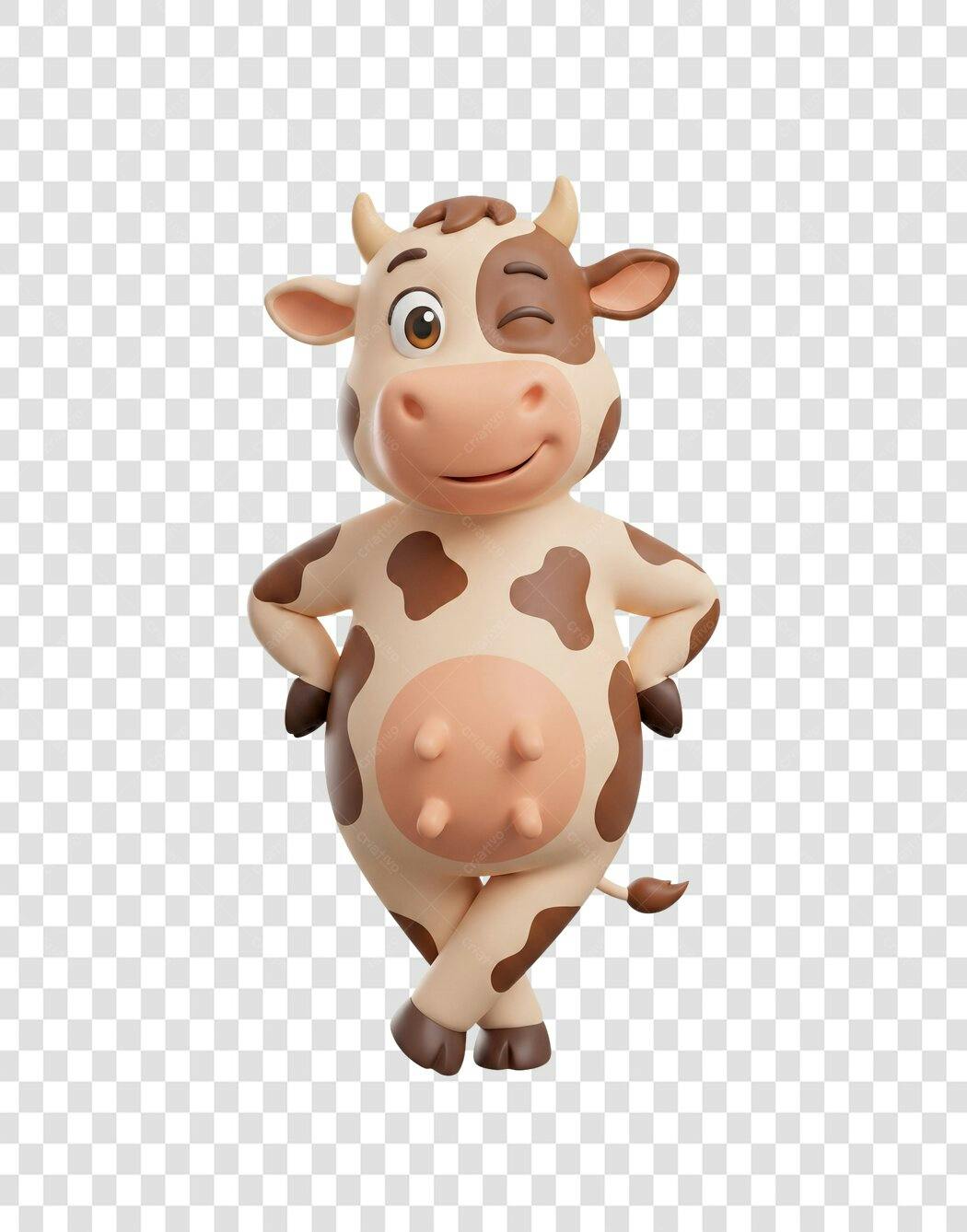 Personagem 3D Vaca Desenho Animado Feliz PNG Fundo Transparente