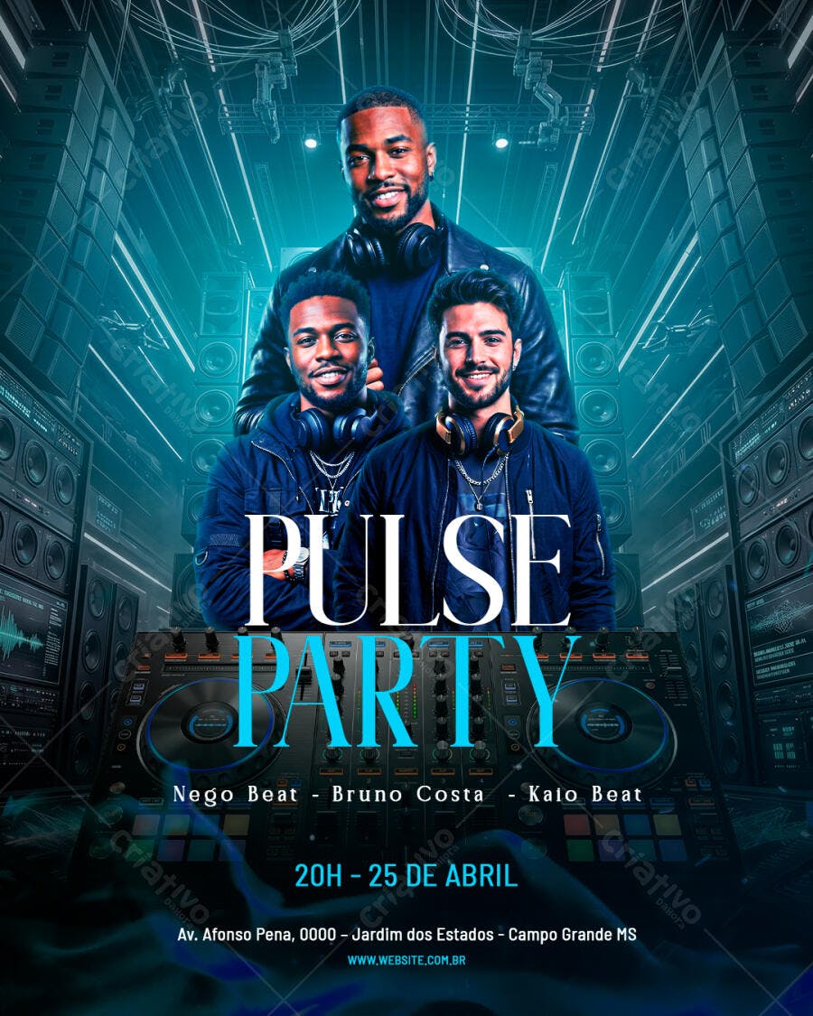 Flyer Festa Balada DJs Pulse Party PSD Editável