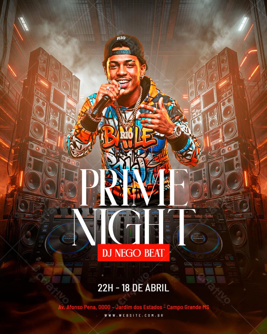 Flyer Festa Balada Prime Night DJ PSD Editável