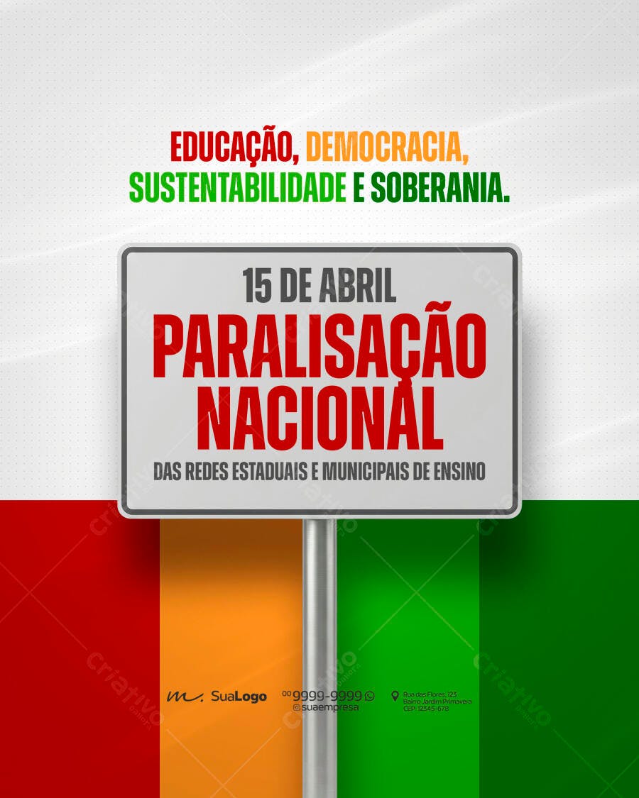 Post Instagram Paralisação Nacional Educação 15 de Abril PSD Editável
