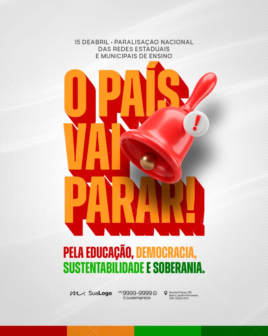 Flyer Paralisação Nacional Educação 15 de Abril PSD Editável