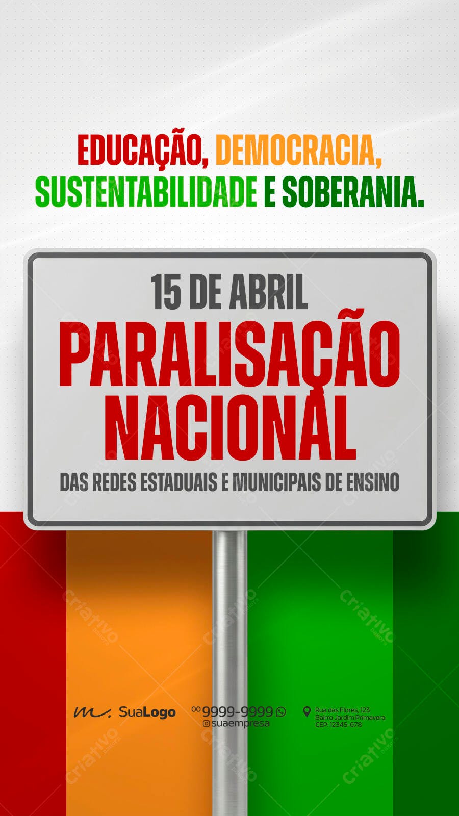 Post Instagram Paralisação Nacional Educação 15 de Abril PSD Editável