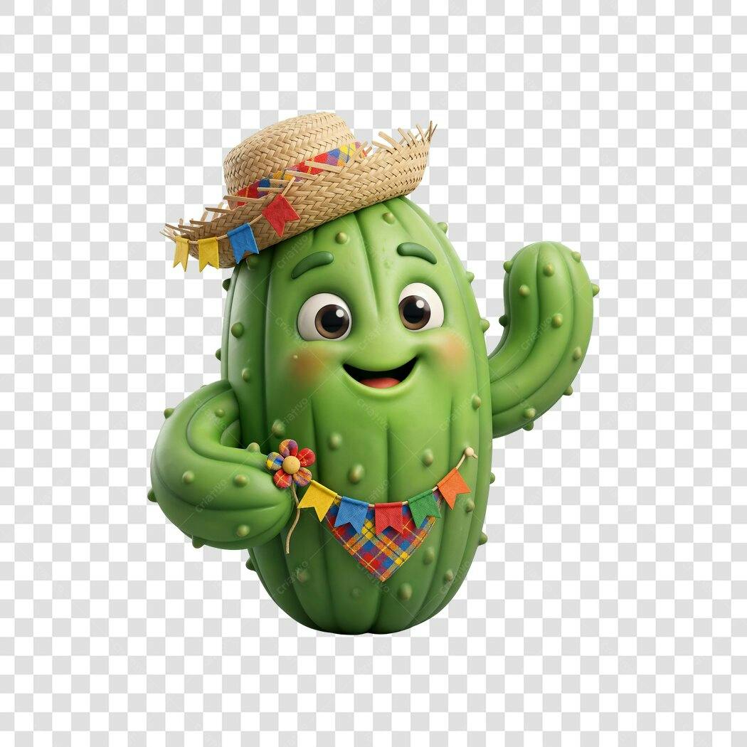 Personagem 3D Cacto Festa Junina Junho PNG Fundo Transparente