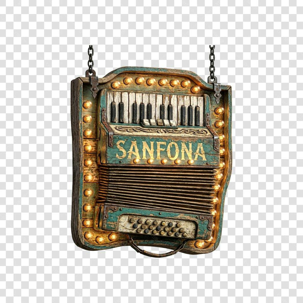 Elemento Decorativo Sanfona Vintage Festa Junina PNG Fundo Transparente