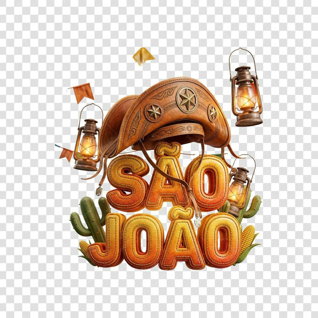 Elemento 3D São João Festa Junina Junho PNG Fundo Transparente