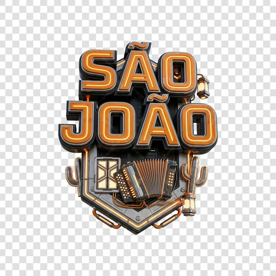 Elemento 3D São João Junho Sanfona PNG Fundo Transparente