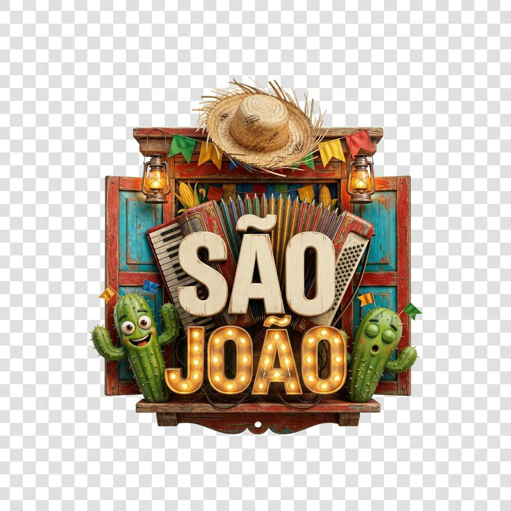 Elemento 3D São João Festa Junina Junho PNG Fundo Transparente