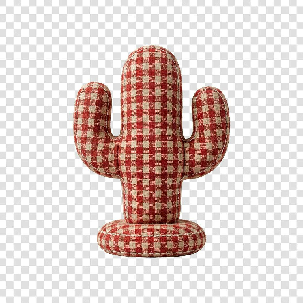 Elemento 3D Cacto Xadrez Festa Junina PNG Fundo Transparente