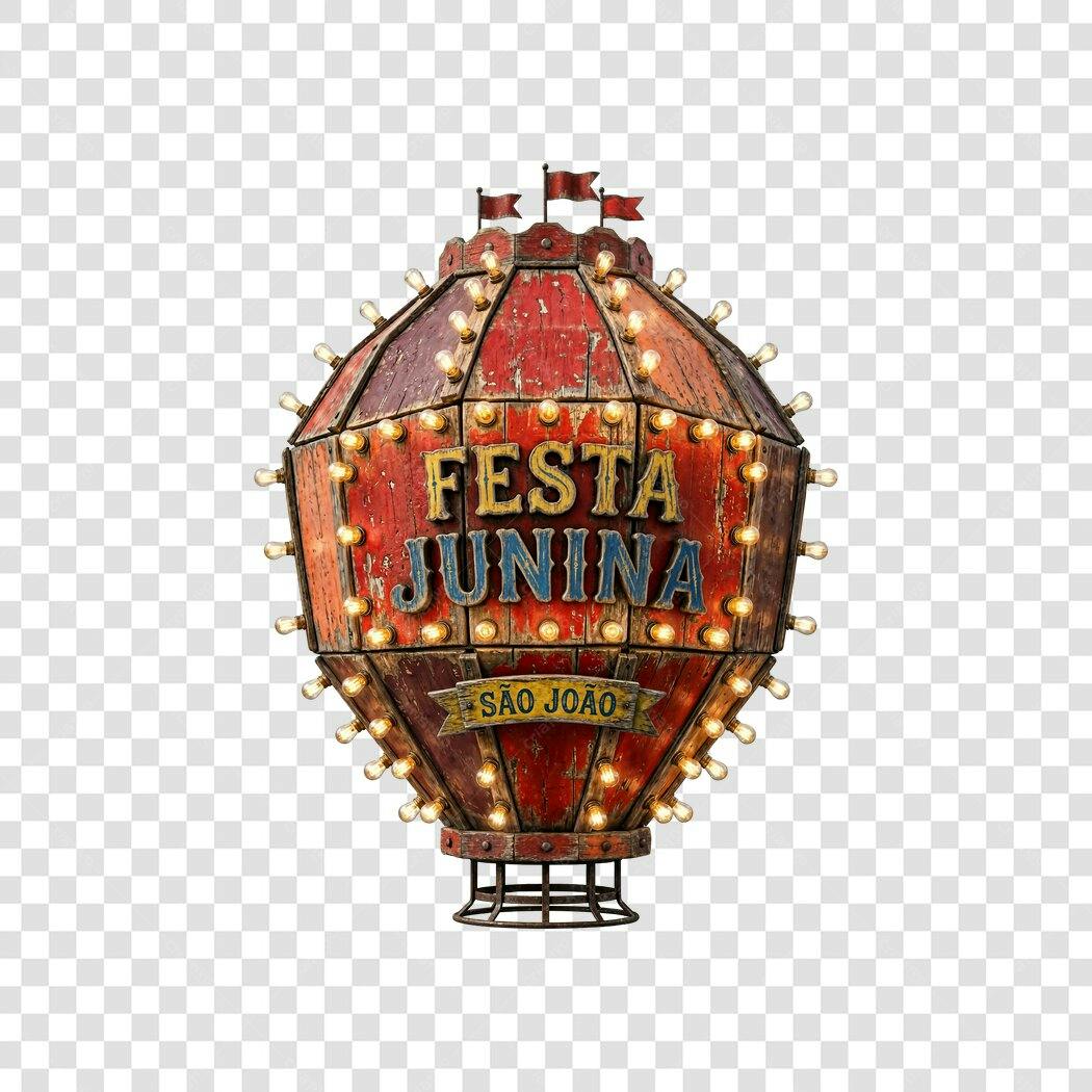 Elemento 3D Balão Festa Junina São João Junho PNG Fundo Transparente