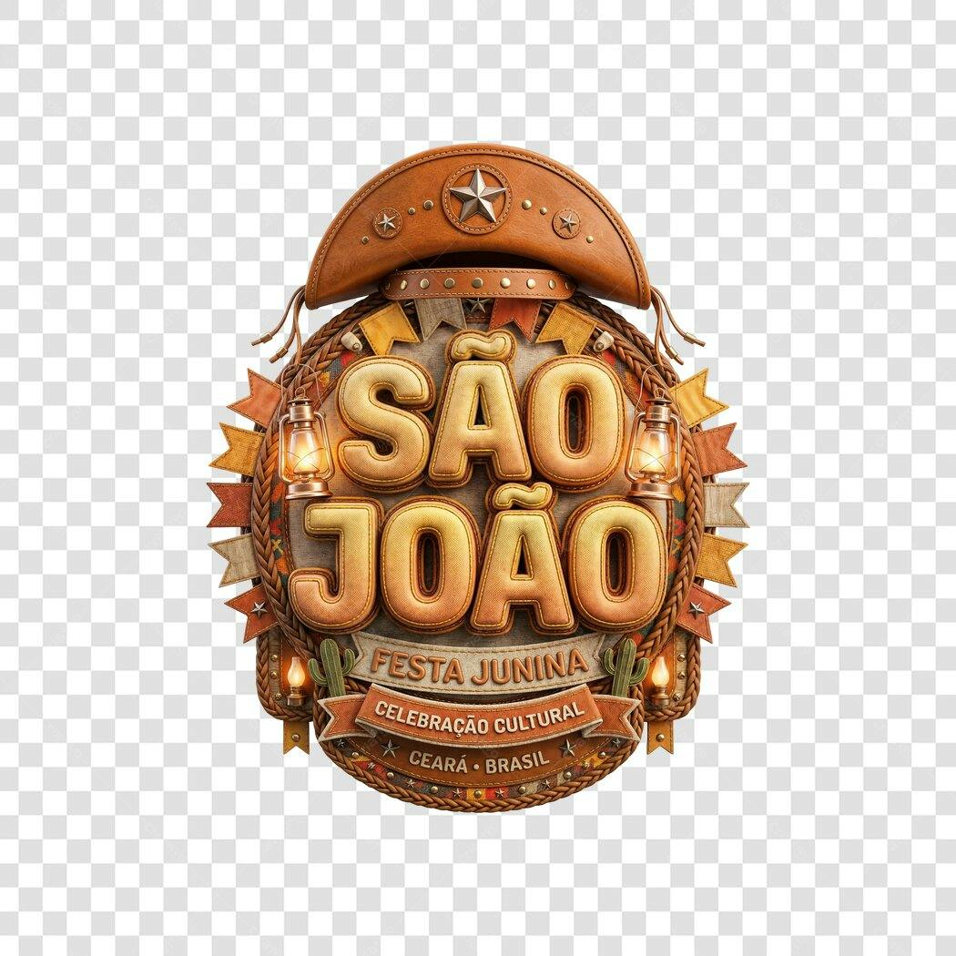 Elemento 3D São João Festa Junina Junho PNG Fundo Transparente