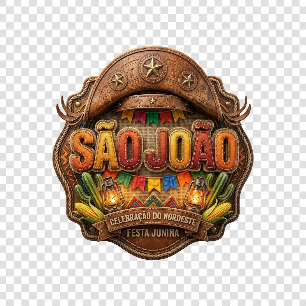 Elemento 3D São João Festa Junina Junho PNG Fundo Transparente