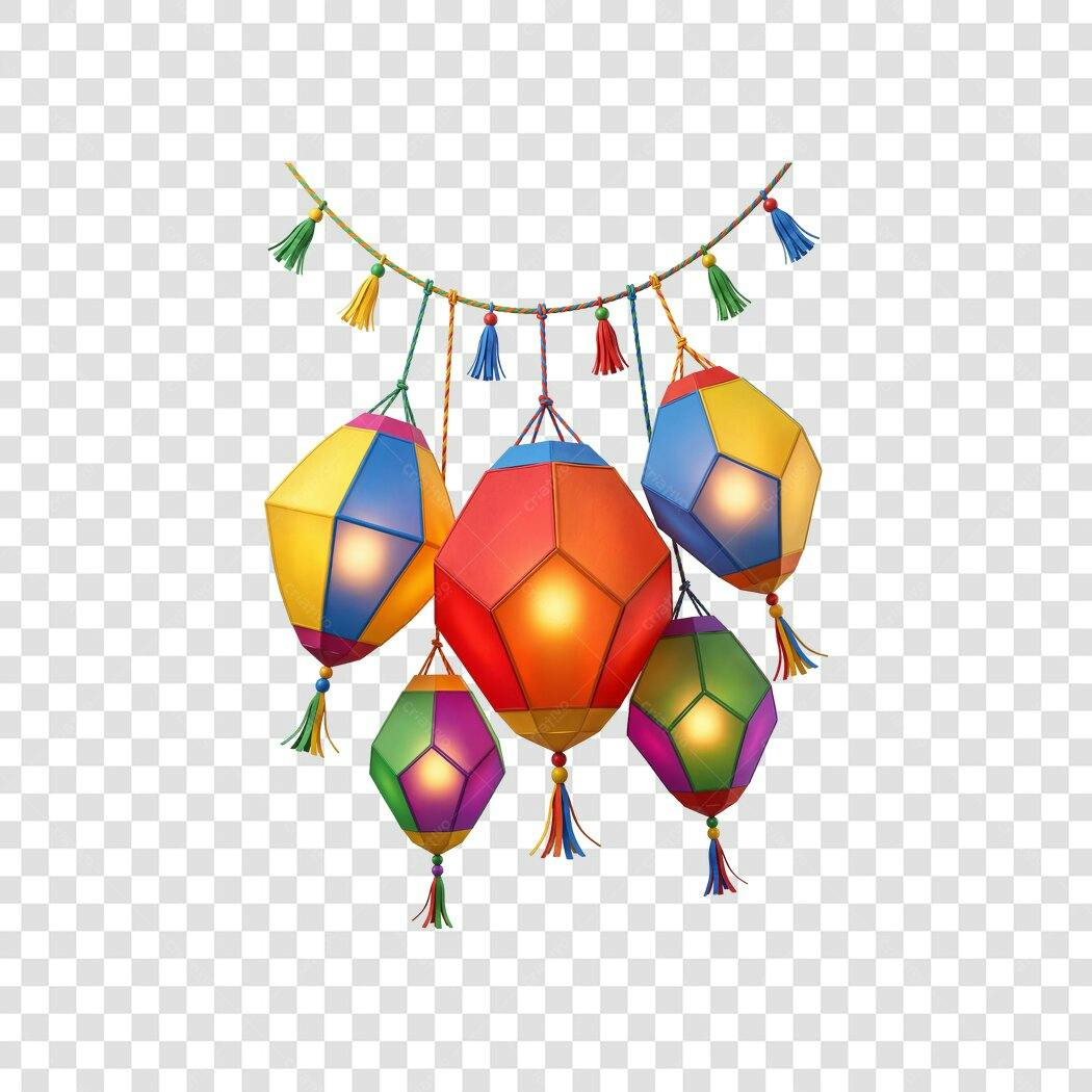 Elemento Decorativo Lanternas Coloridas Festa Junina PNG Fundo Transparente