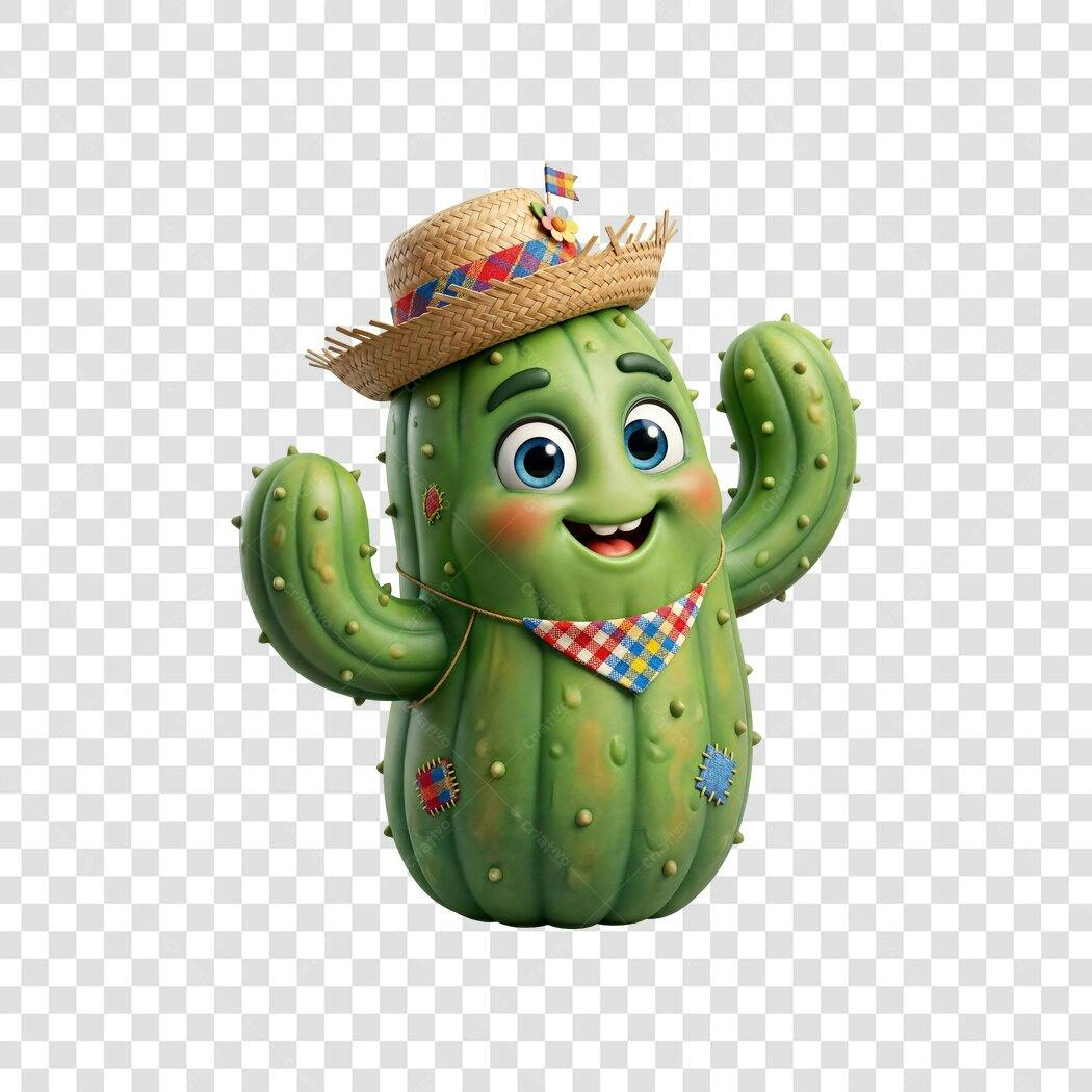 Personagem Ilustrado Cacto Festa Junina Chapéu Palha PNG Fundo Transparente