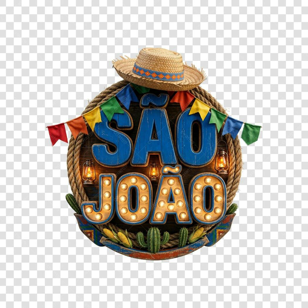 Elemento 3D São João Festa Junina Junho PNG Fundo Transparente