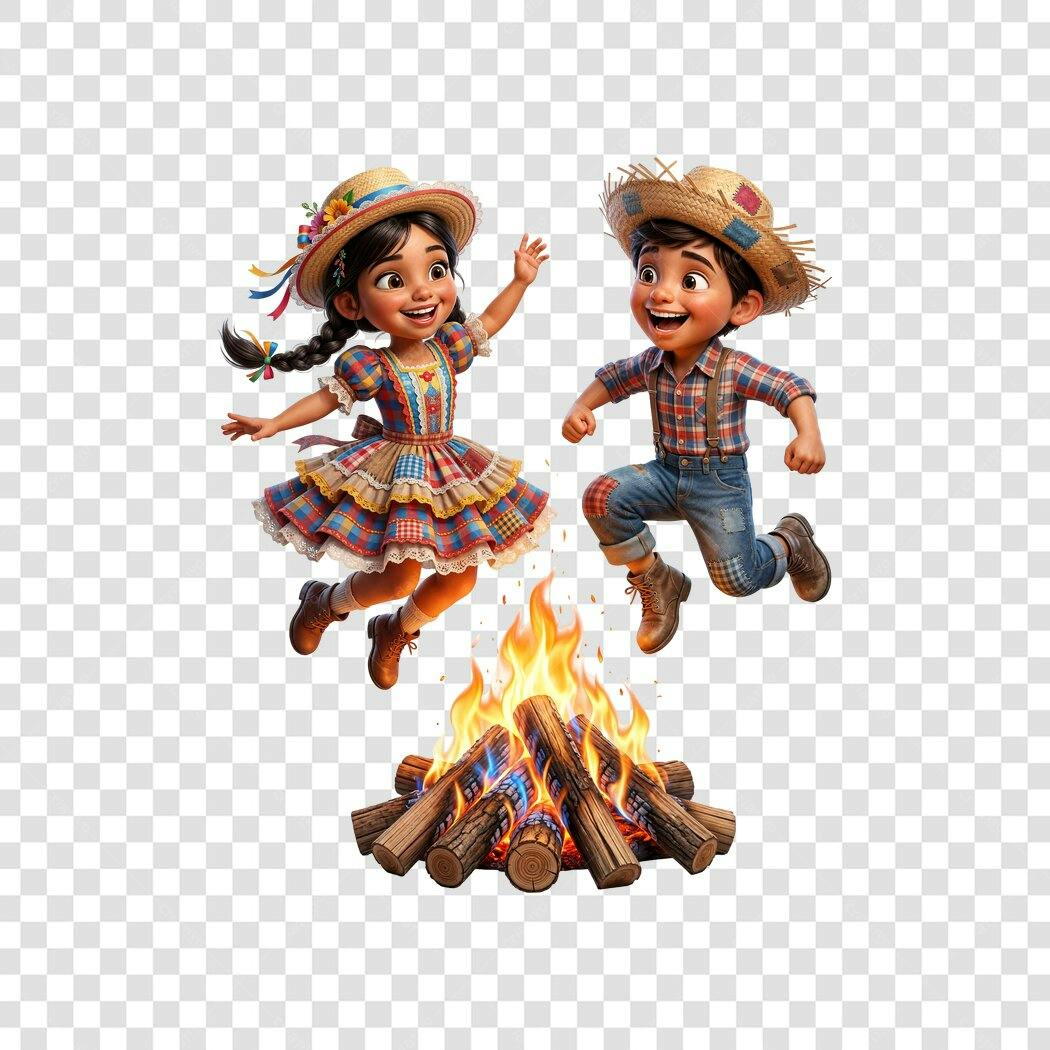Personagens Ilustrados Festa Junina Fogueira PNG Fundo Transparente