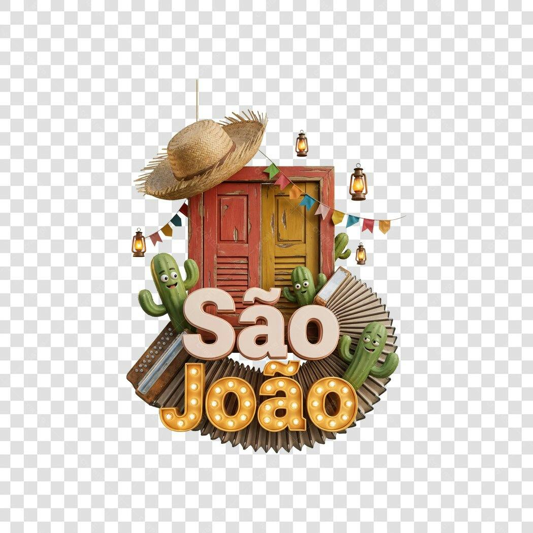 Elemento 3D São João Festa Junina Junho PNG Fundo Transparente