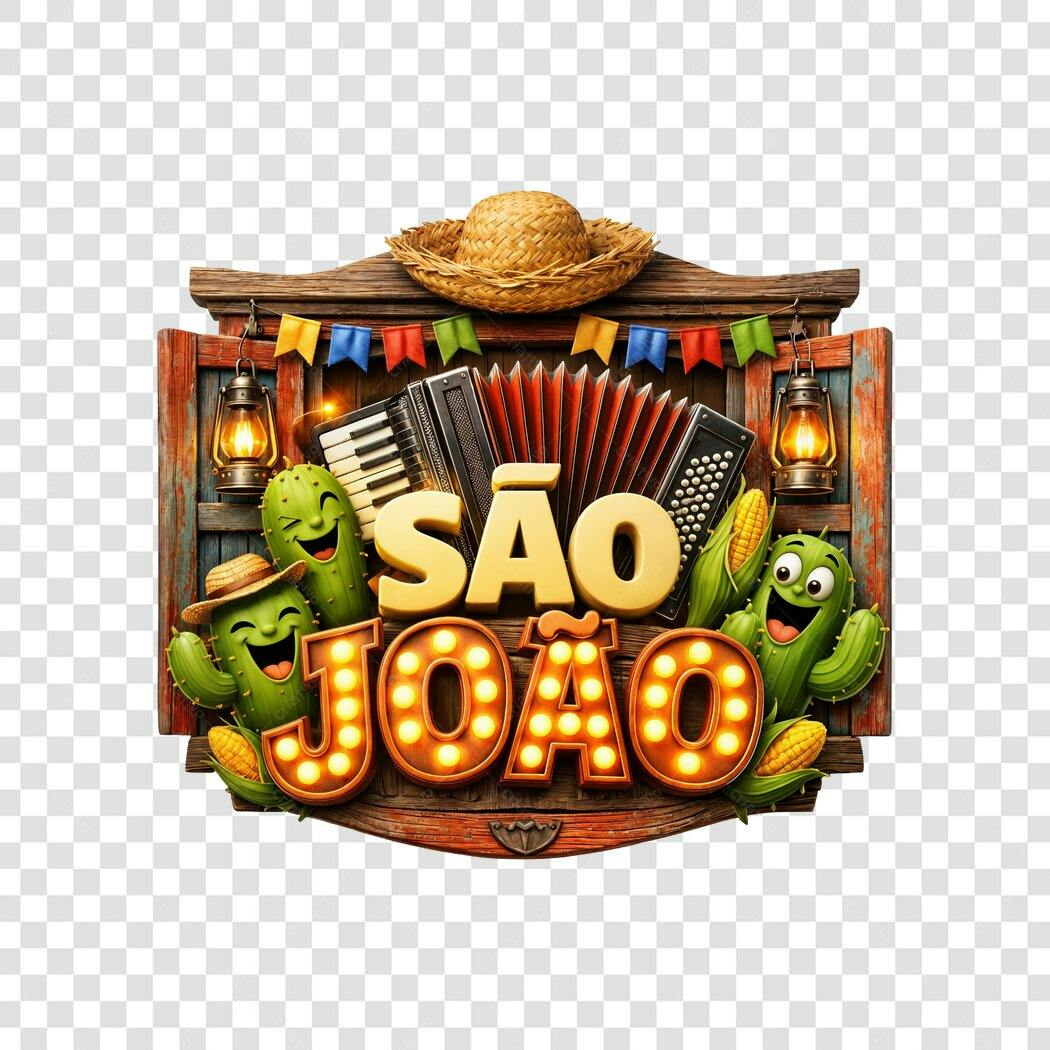 Elemento 3D São João Festa Junina Junho PNG Fundo Transparente