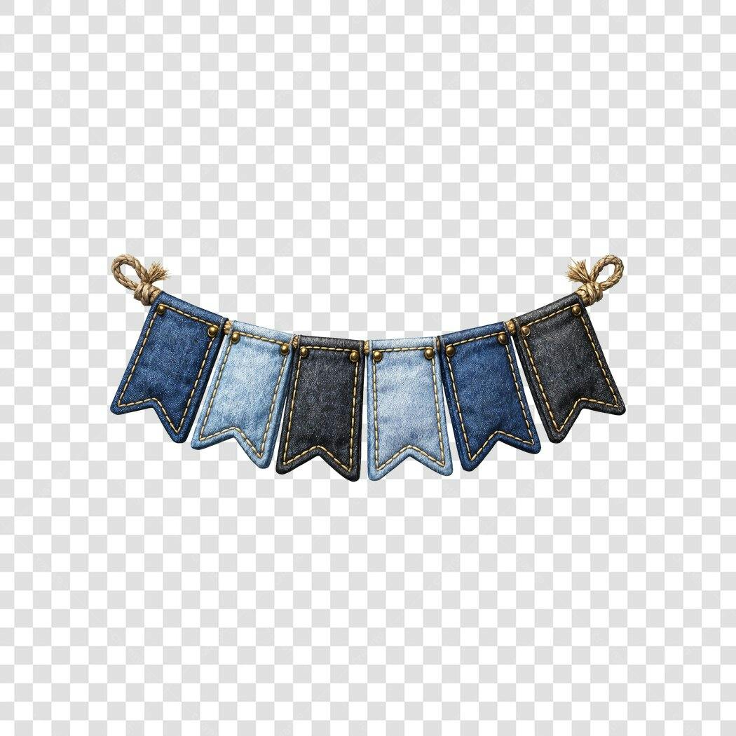 Elemento Decorativo Bandeirinhas Jeans Variadas PNG Fundo Transparente