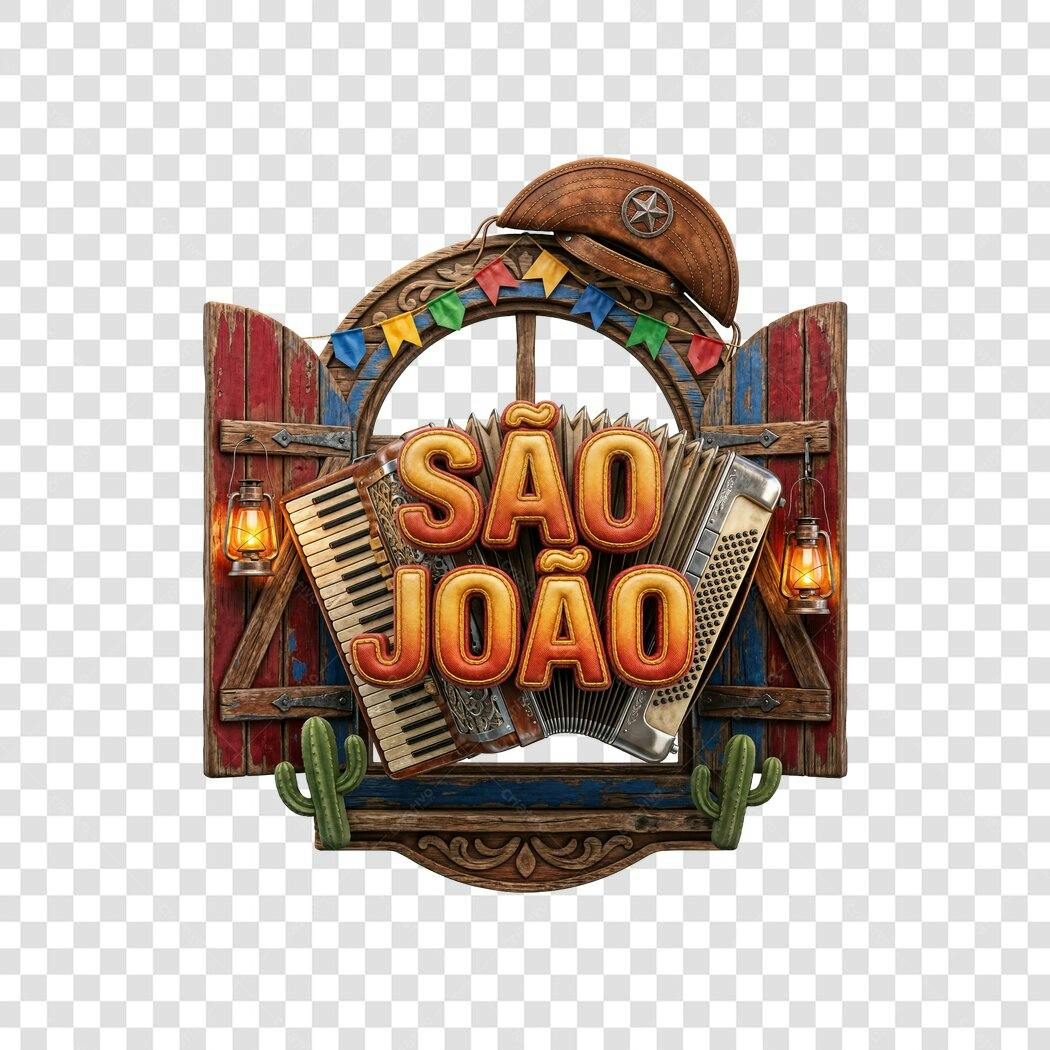 Elemento 3D São João Festa Junina Junho PNG Fundo Transparente