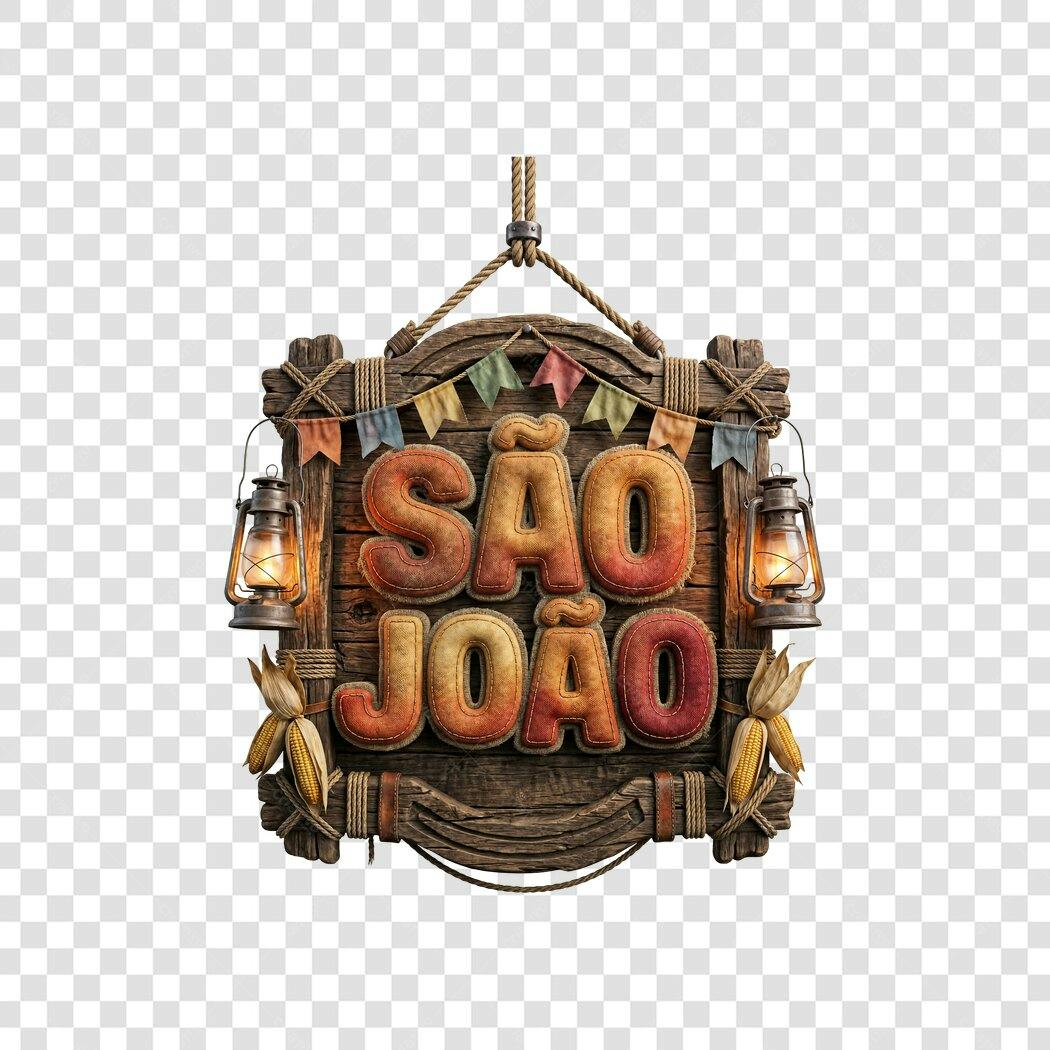 Elemento 3D Placa São João Festa Junina Junho PNG Fundo Transparente