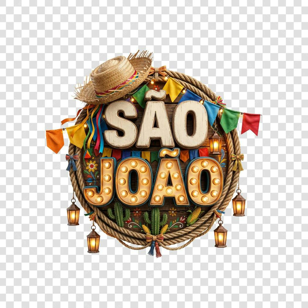 Elemento 3D São João Festa Junina Junho PNG Fundo Transparente