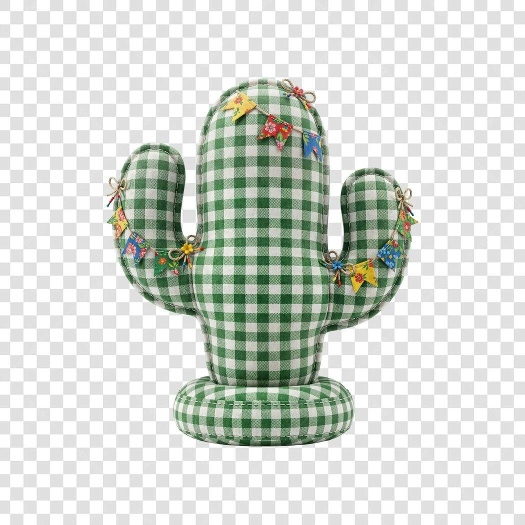 Elemento 3D Cacto Xadrez Festa Junina PNG Fundo Transparente