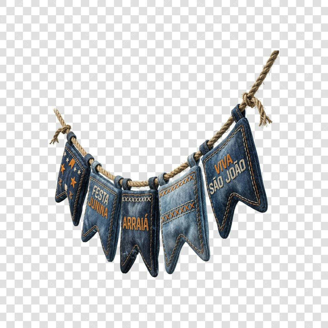 Elemento Decorativo Bandeirinhas Festa Junina Jeans PNG Fundo Transparente