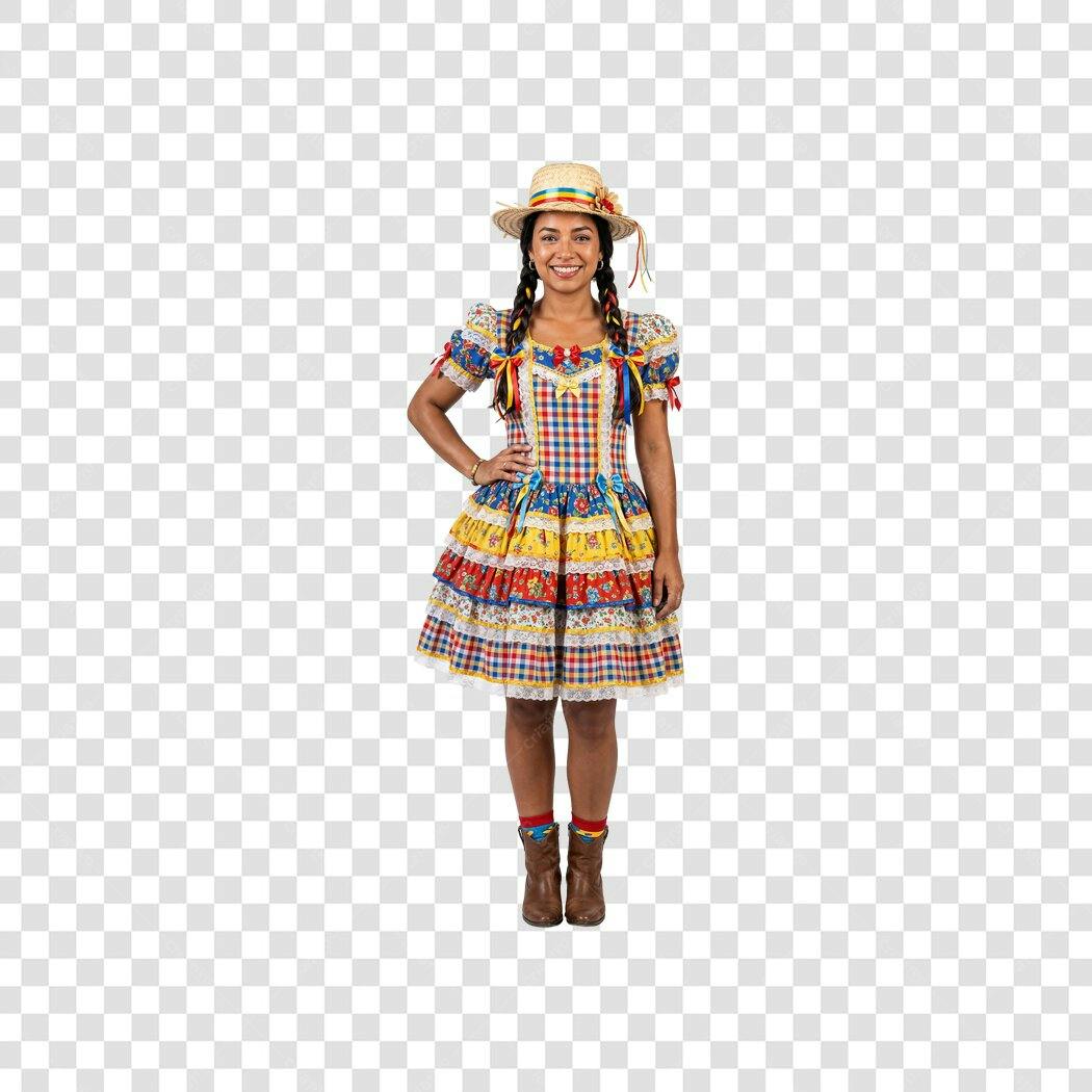 Foto Recortada Mulher Festa Junina Vestido Xadrez PNG Fundo Transparente