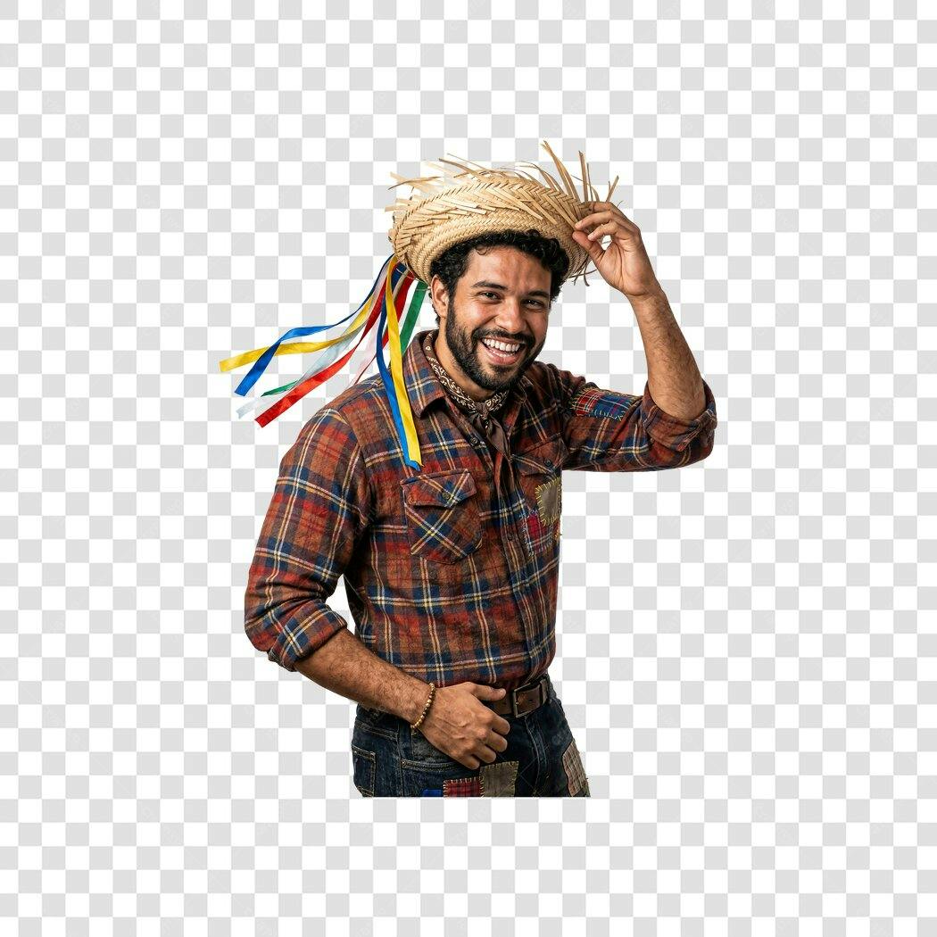 Foto Recortada Homem Festa Junina Chapéu Palha PNG Fundo Transparente