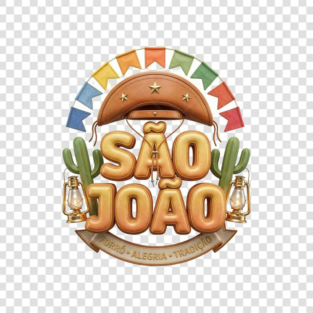 Elemento 3D São João Festa Junina Junho PNG Fundo Transparente