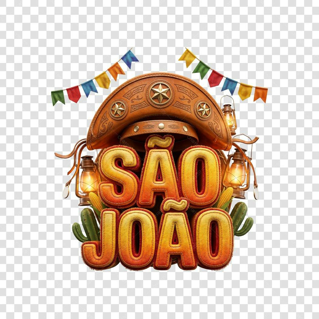 Elemento 3D São João Festa Junina Junho PNG Fundo Transparente