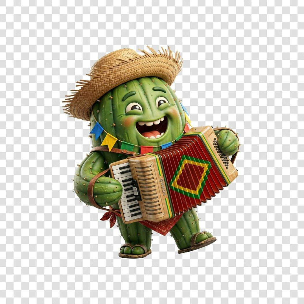 Personagem Ilustrado Cacto Sanfoneiro Festa Junina Junho PNG Fundo Transparente