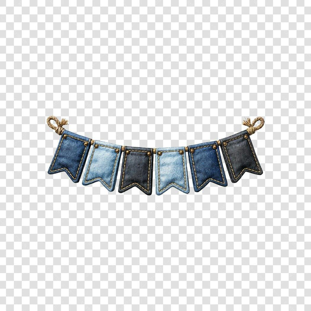 Elemento Decorativo Bandeirinhas Jeans Azul PNG Fundo Transparente