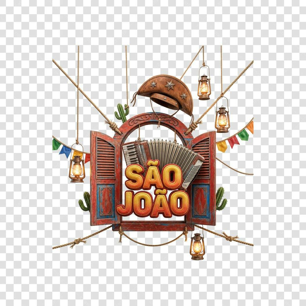 Elemento 3D São João Festa Junina Junho PNG Fundo Transparente