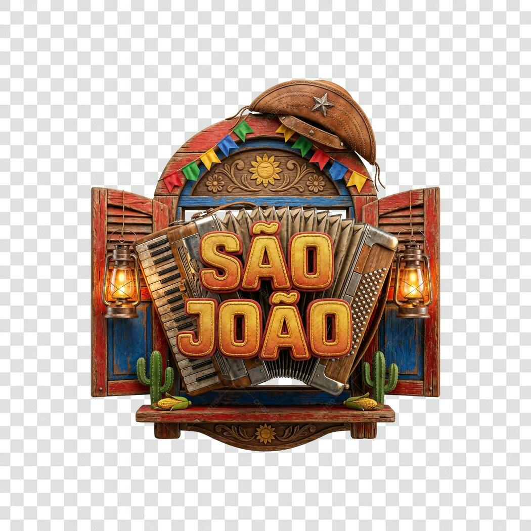 Elemento 3D São João Festa Junina Junho PNG Fundo Transparente