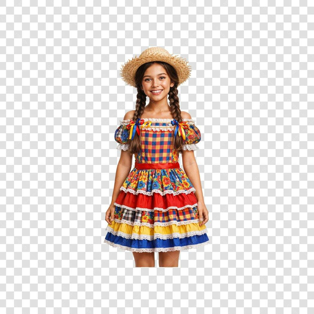 Foto Recortada Menina Caipira Festa Junina Junho PNG Fundo Transparente